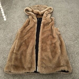 Zara faux fur vest with hoodie